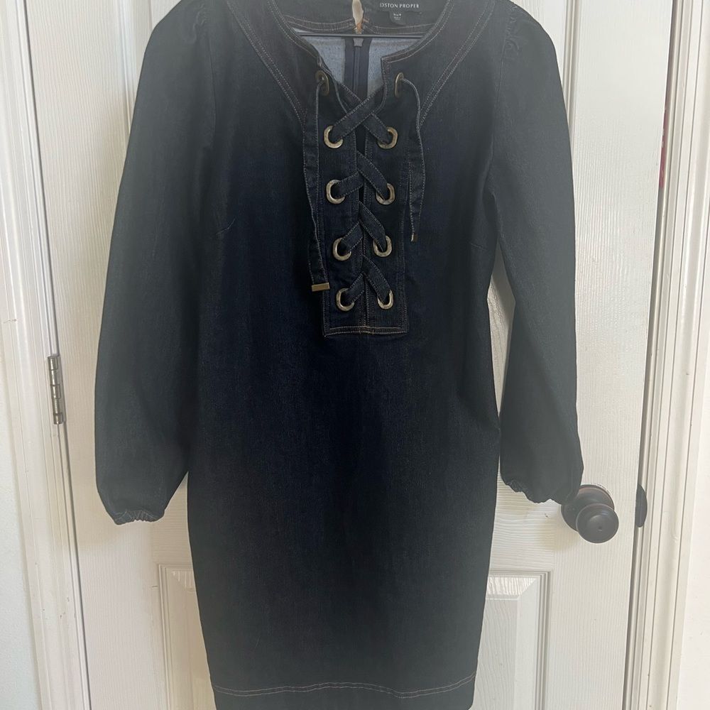 Boston Proper Lace Up Grommet Detail Denim Tunic Dress